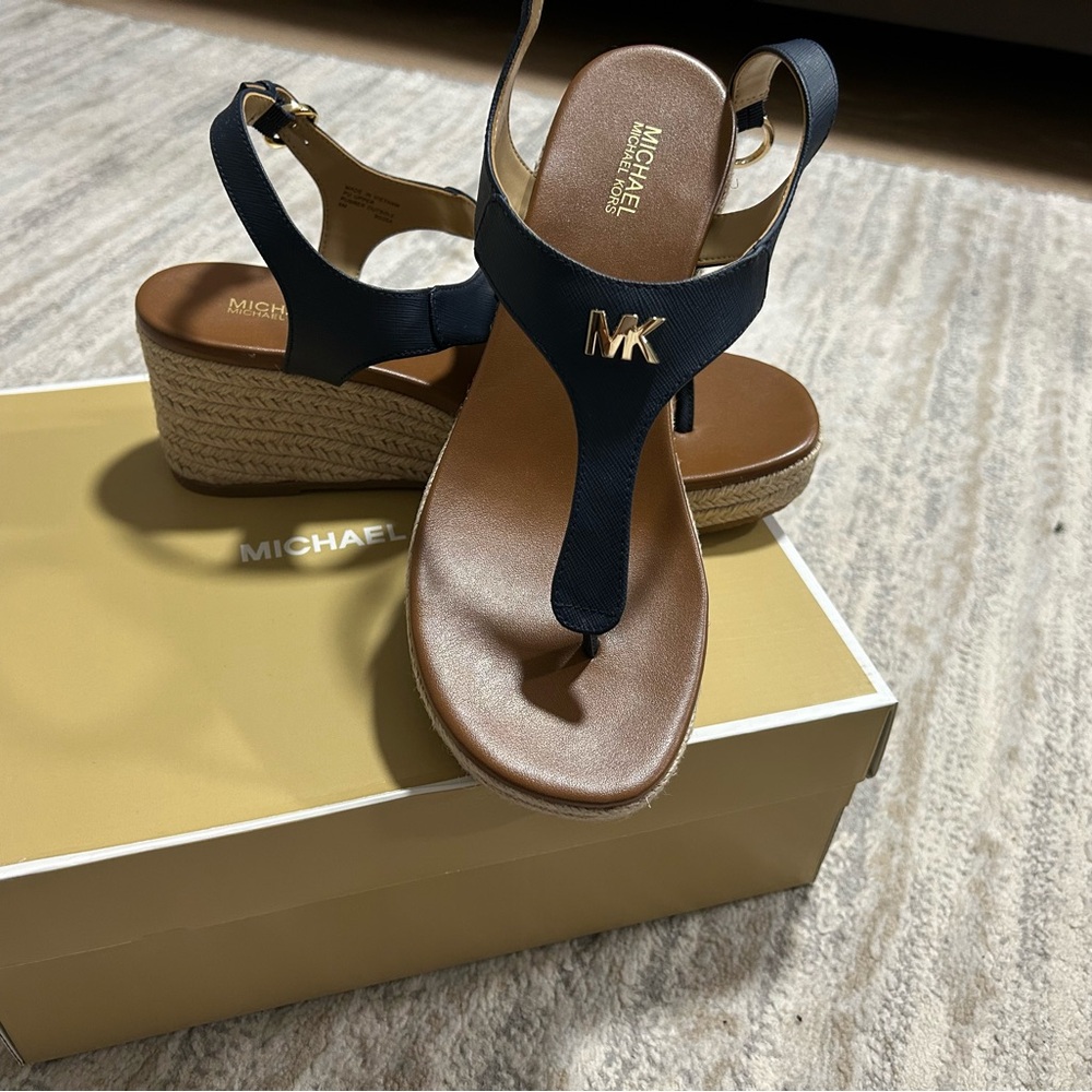 Michael Kors Blue and Brown Wedge Sandals